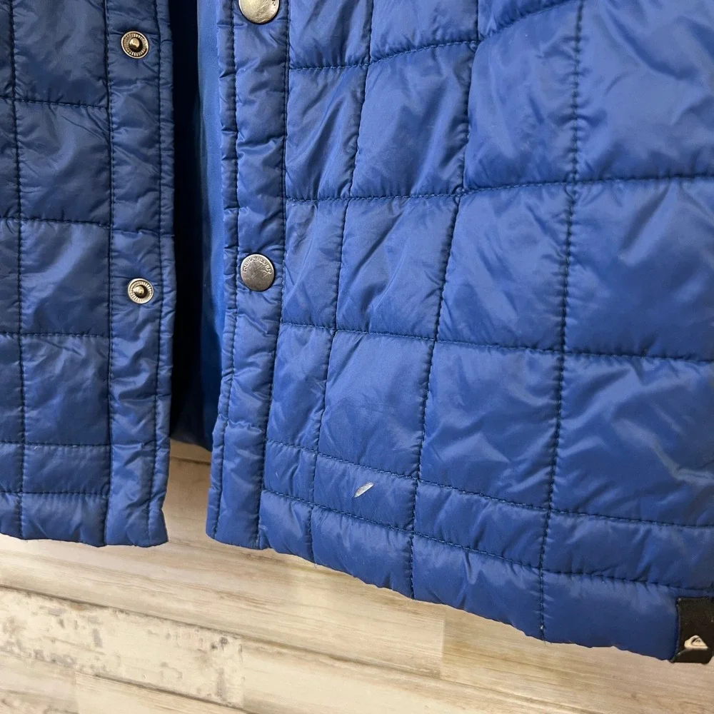Quiksilver Boys Blue Quilted Puffer Jacket Snap Front Shirt Jacket L 14/16